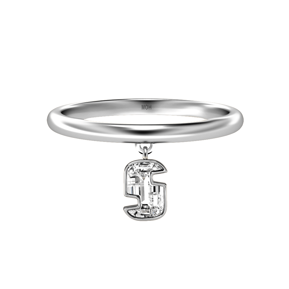 S Letter Alphabet Drop Ring in 18k White Gold