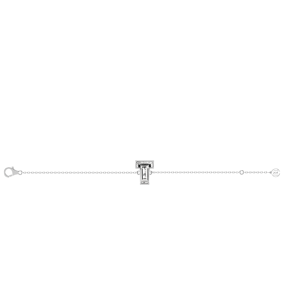 T Letter Alphabet Bracelet in 18k White Gold — view 2