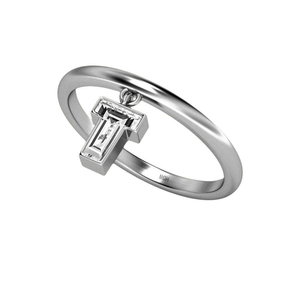 T Letter Alphabet Drop Ring in 18k White Gold — view 2