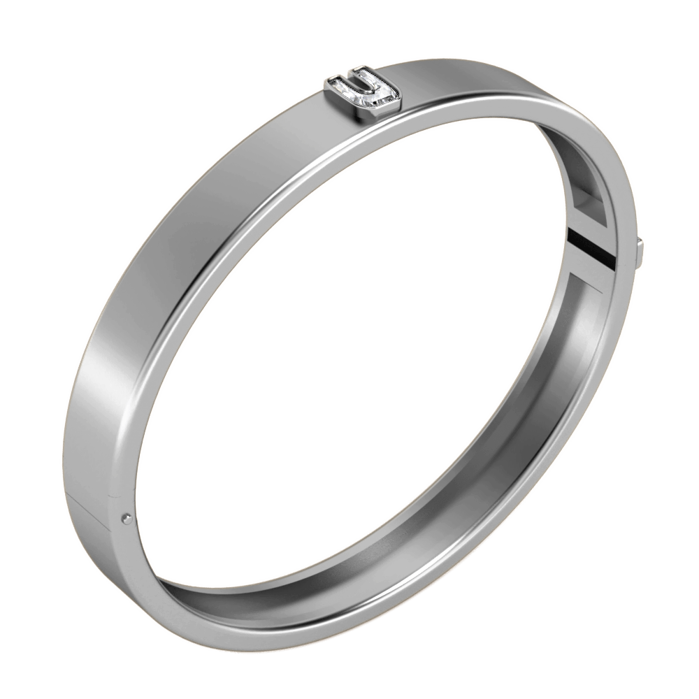 U Letter Alphabet Bangle in 18k White Gold — view 2