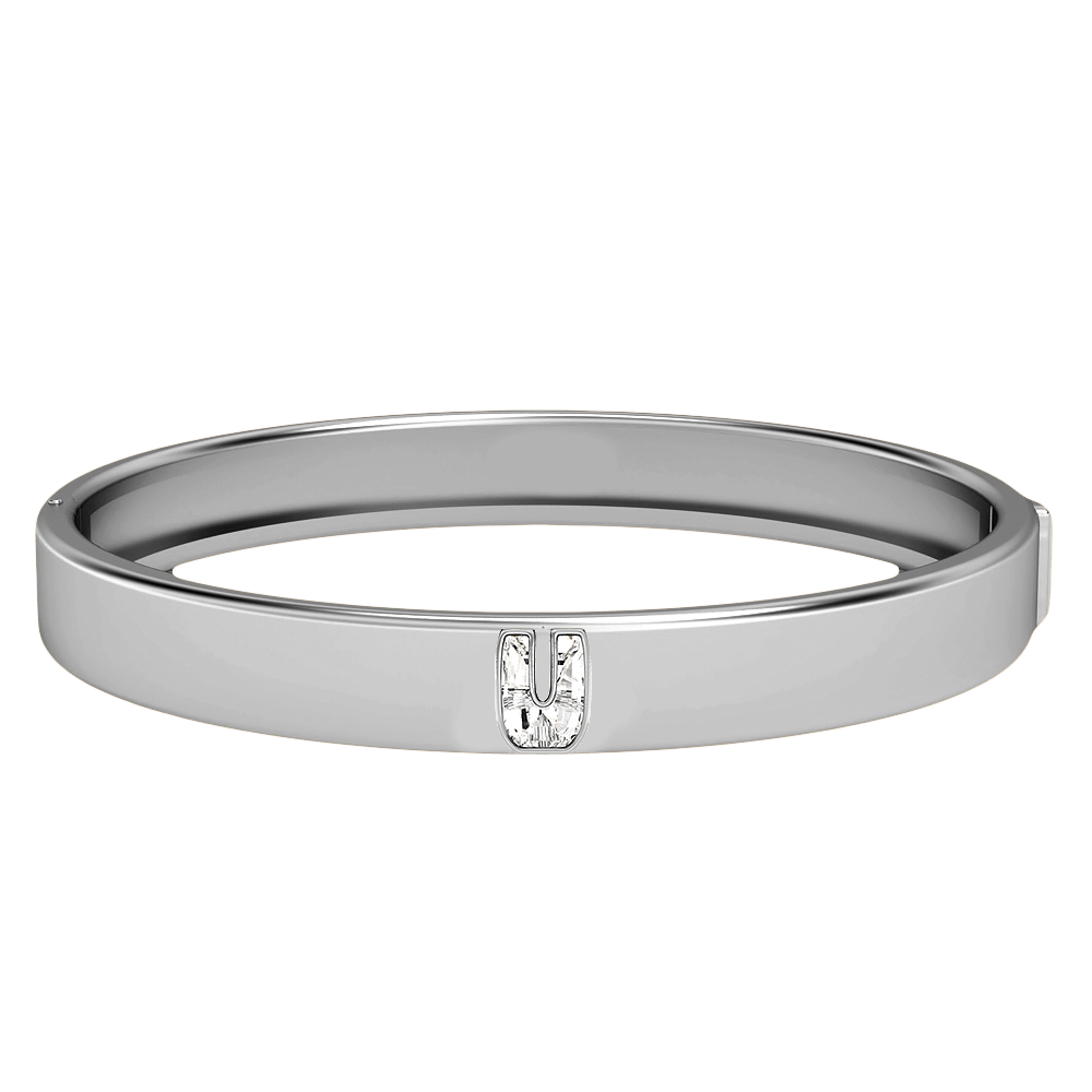 U Letter Alphabet Bangle in 18k White Gold
