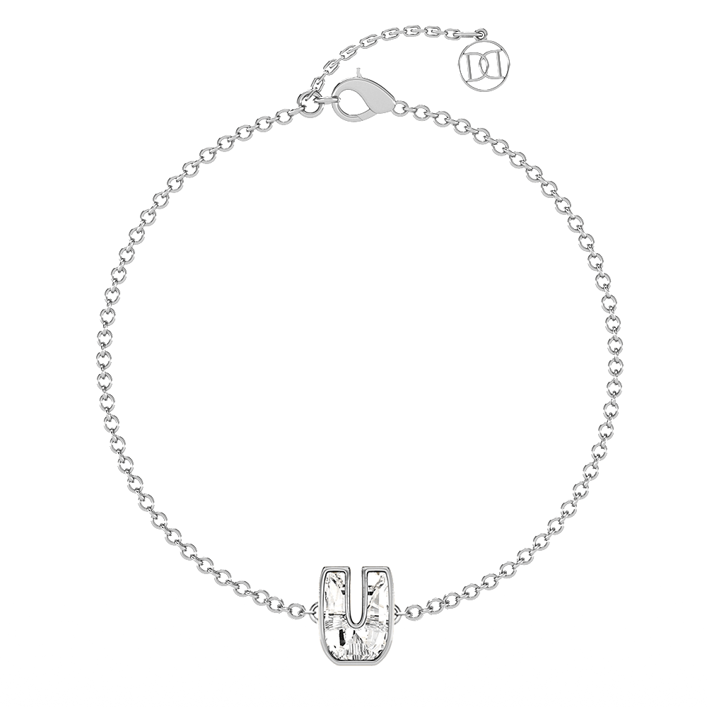 U Letter Alphabet Bracelet in 18k White Gold — view 4