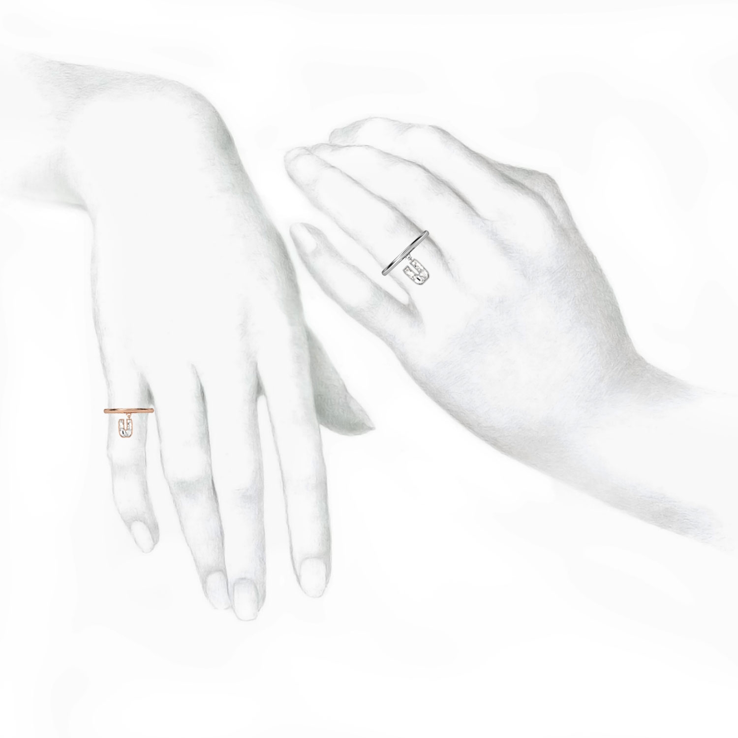 U Letter Alphabet Drop Ring in 18k White Gold — view 3