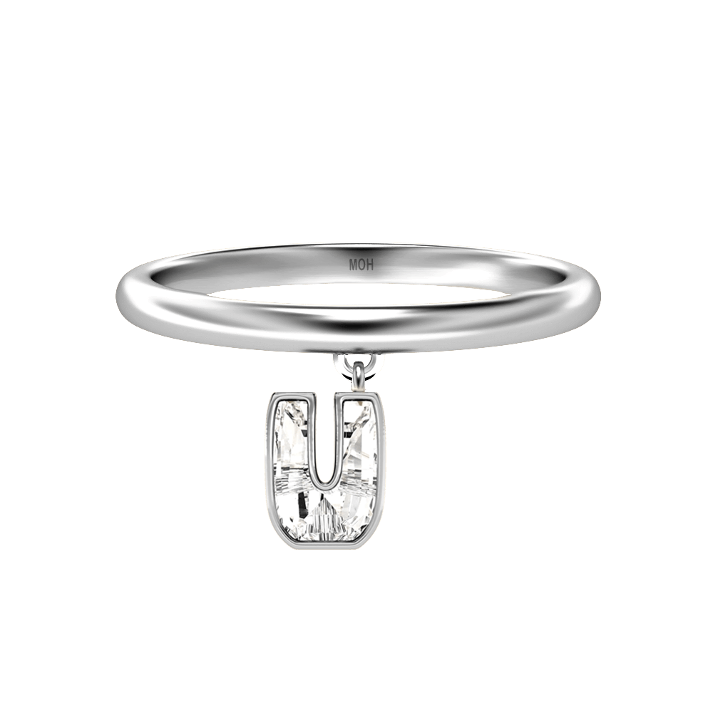U Letter Alphabet Drop Ring in 18k White Gold