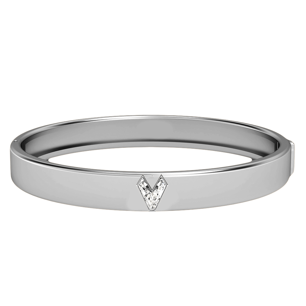 V Letter Alphabet Bangle in 18k White Gold