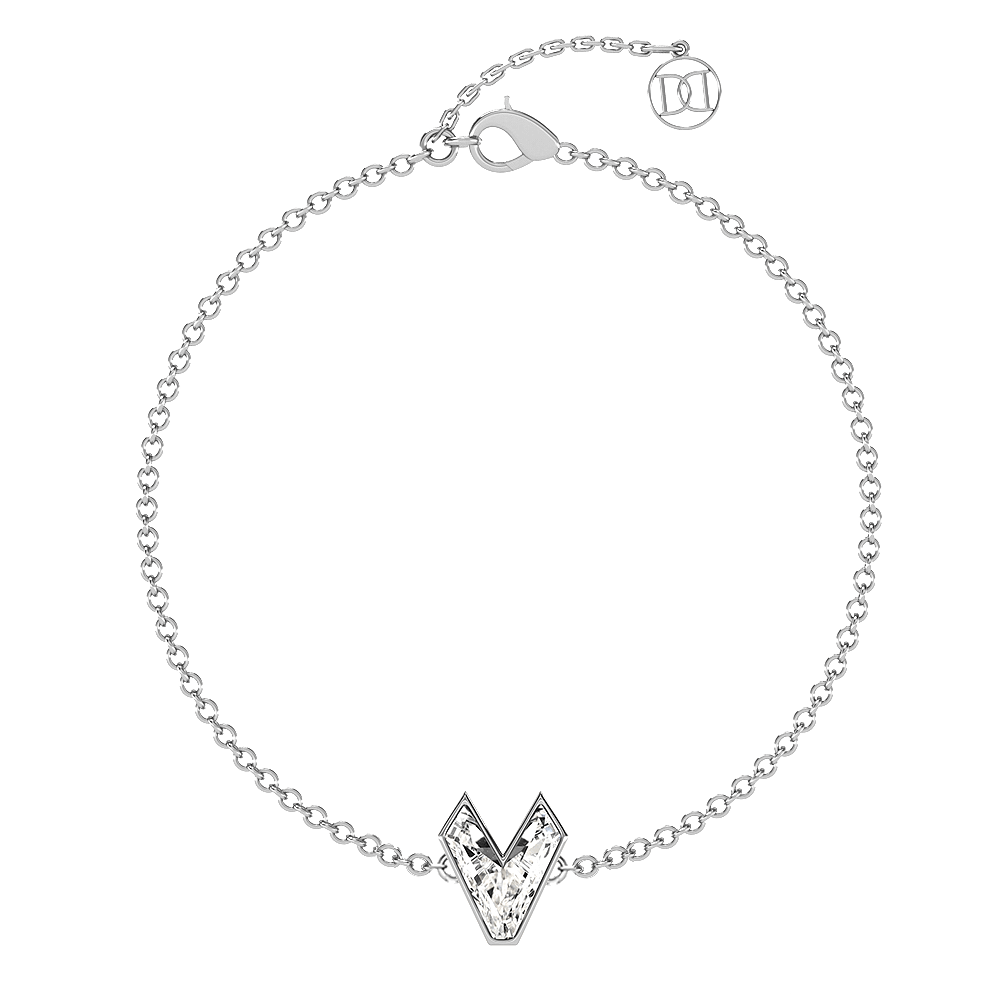 V Letter Alphabet Bracelet in 18k White Gold — view 4