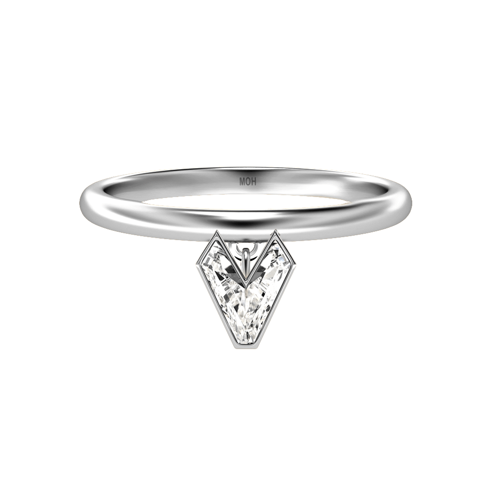 V Letter Alphabet Drop Ring in 18k White Gold