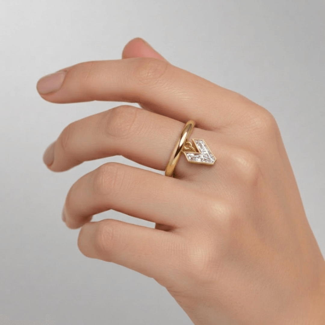 V Letter Alphabet Drop Ring — view 2