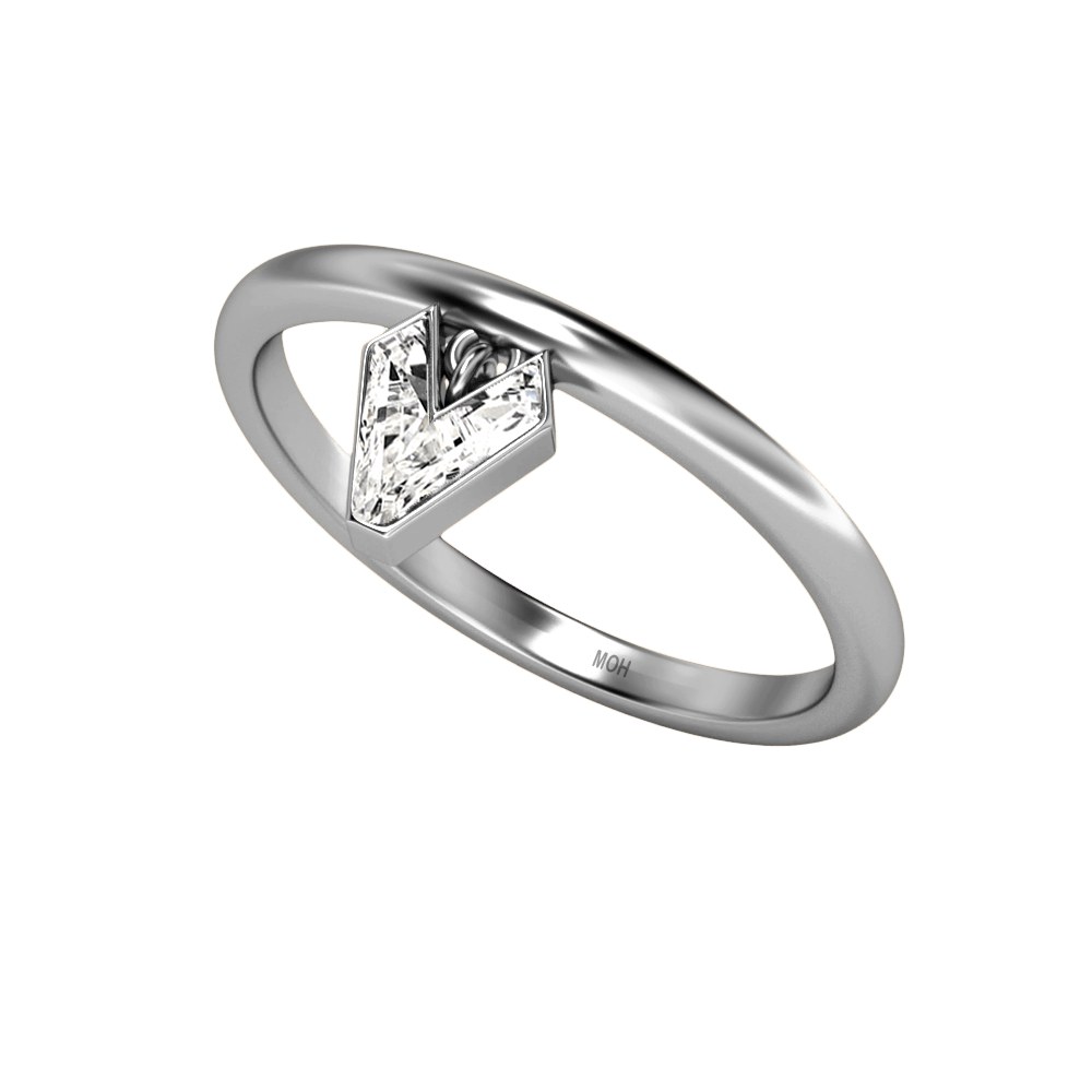 V Letter Alphabet Drop Ring in 18k White Gold — view 2