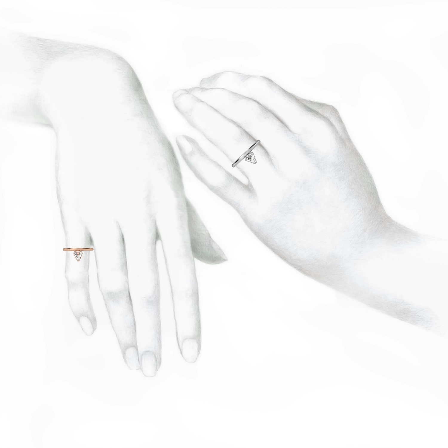 V Letter Alphabet Drop Ring in 18k White Gold — view 3