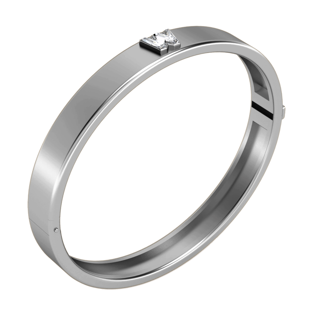 W Letter Alphabet Bangle in 18k White Gold — view 2