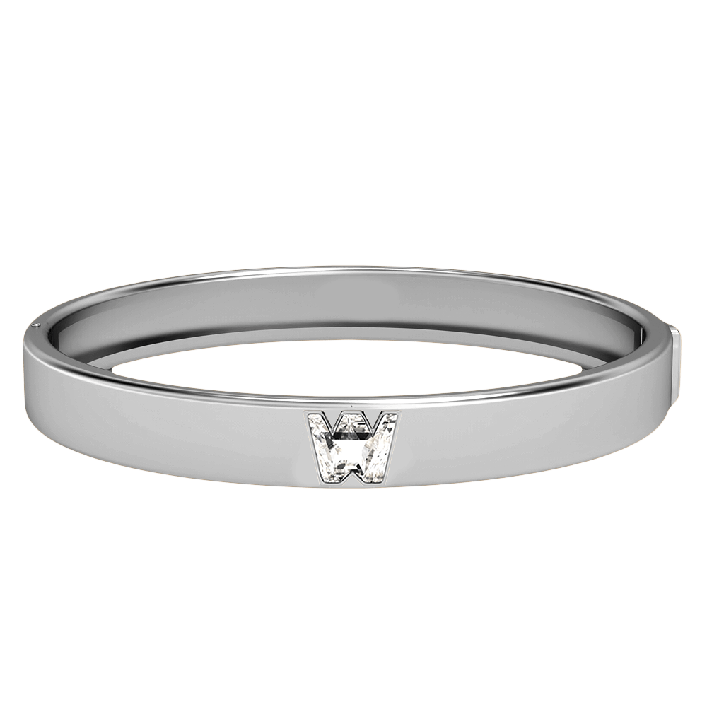 W Letter Alphabet Bangle in 18k White Gold