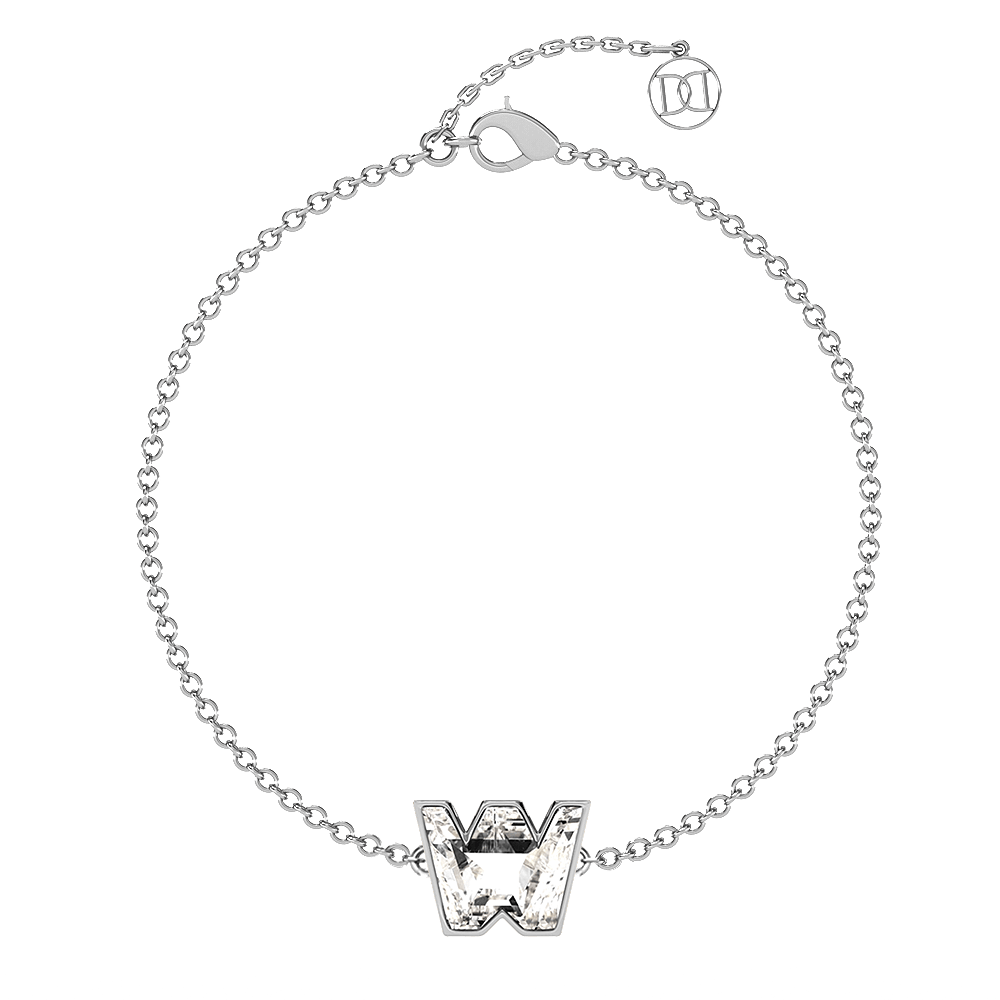 W Letter Alphabet Bracelet in 18k White Gold — view 4