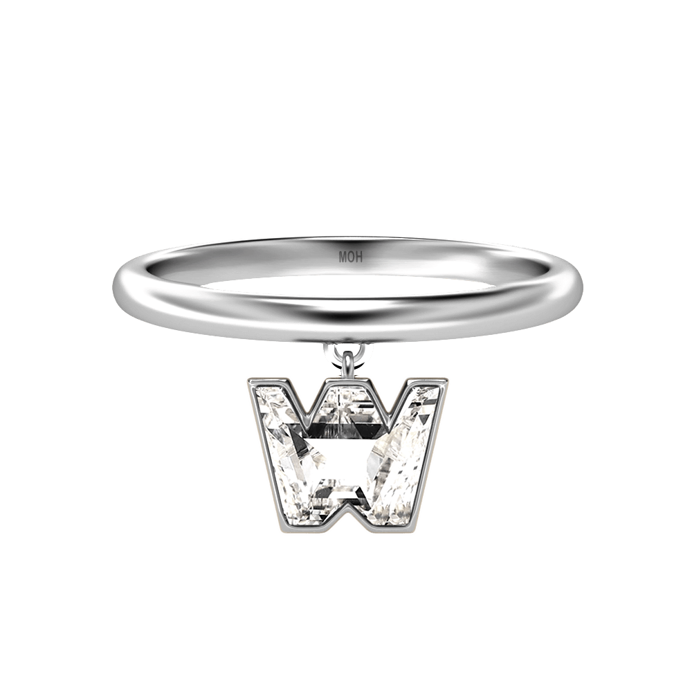 W Letter Alphabet Drop Ring in 18k White Gold