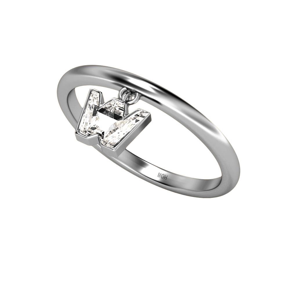 W Letter Alphabet Drop Ring in 18k White Gold — view 2