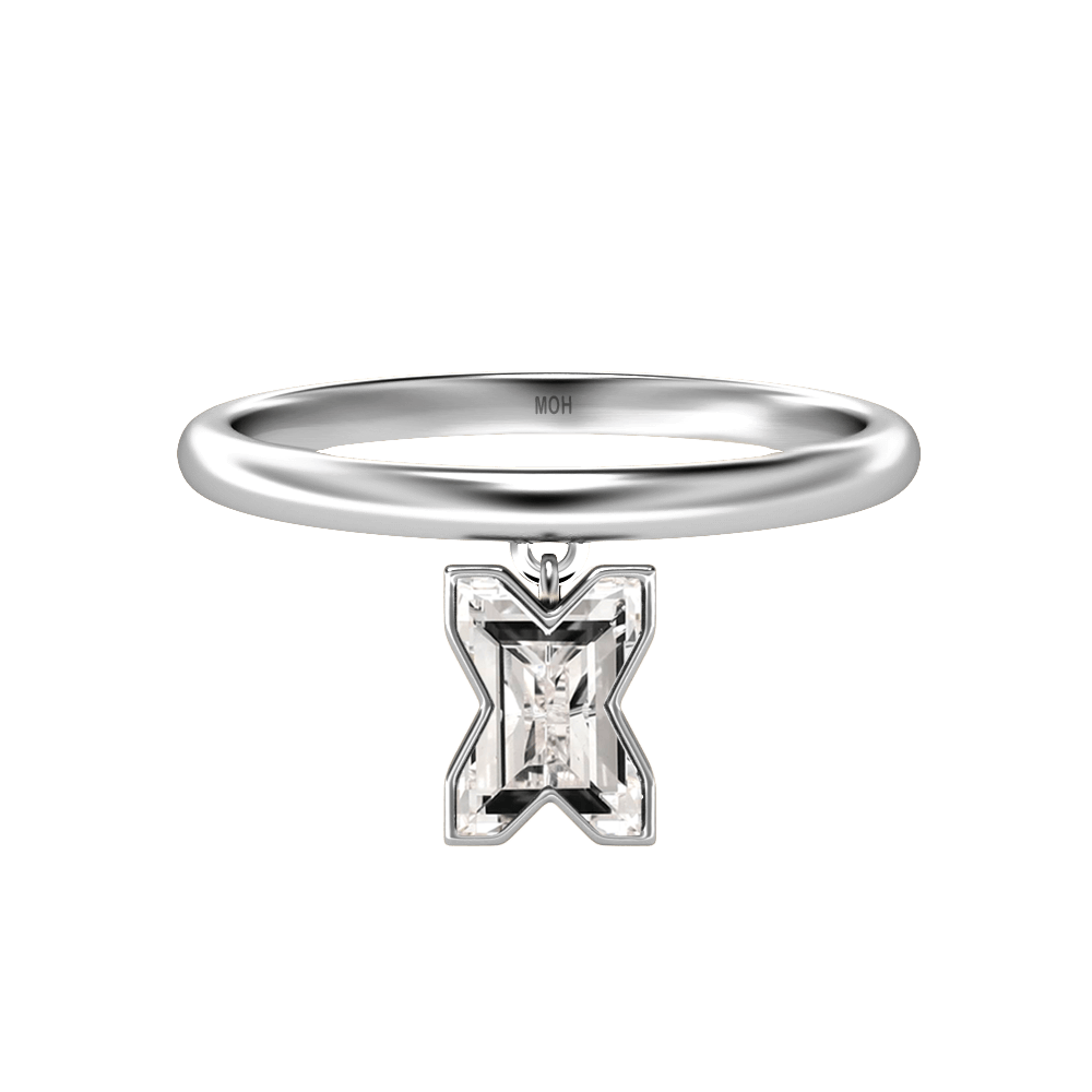 X Letter Alphabet Drop Ring in 18k White Gold