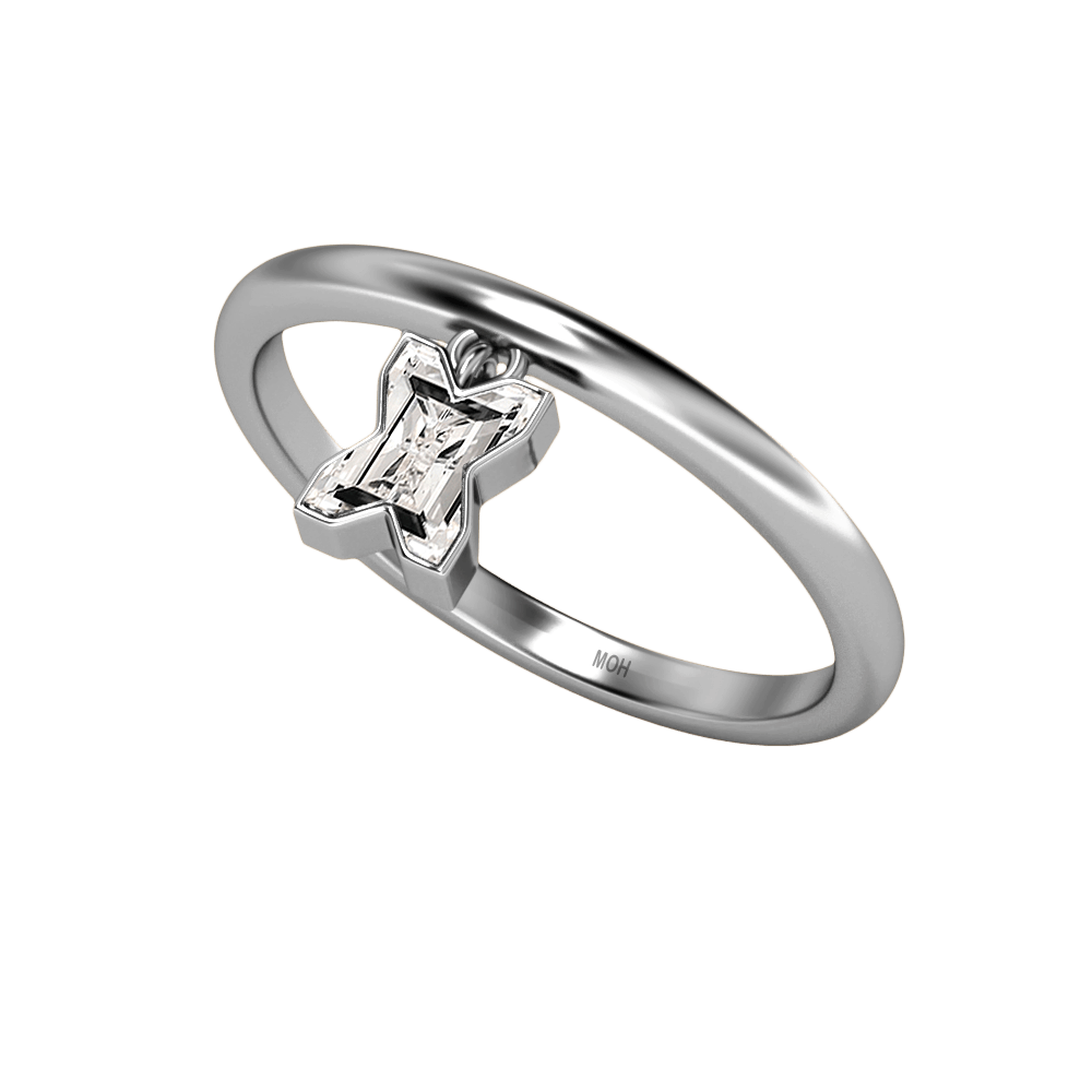 X Letter Alphabet Drop Ring in 18k White Gold — view 2