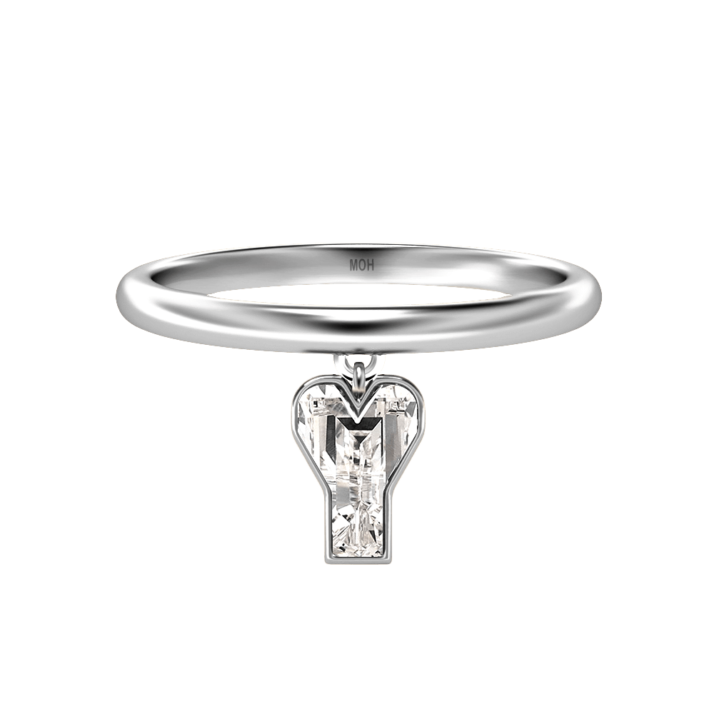 Y Letter Alphabet Drop Ring in 18k White Gold