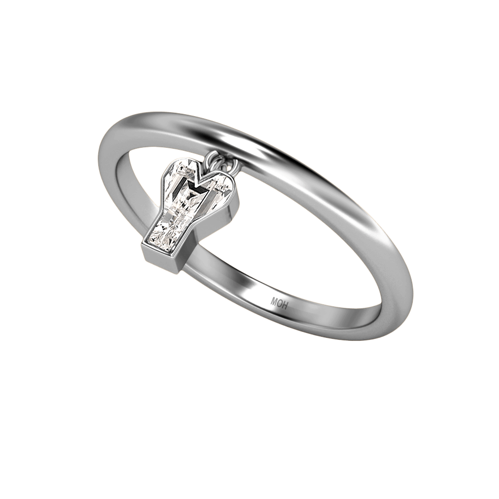 Y Letter Alphabet Drop Ring in 18k White Gold — view 2