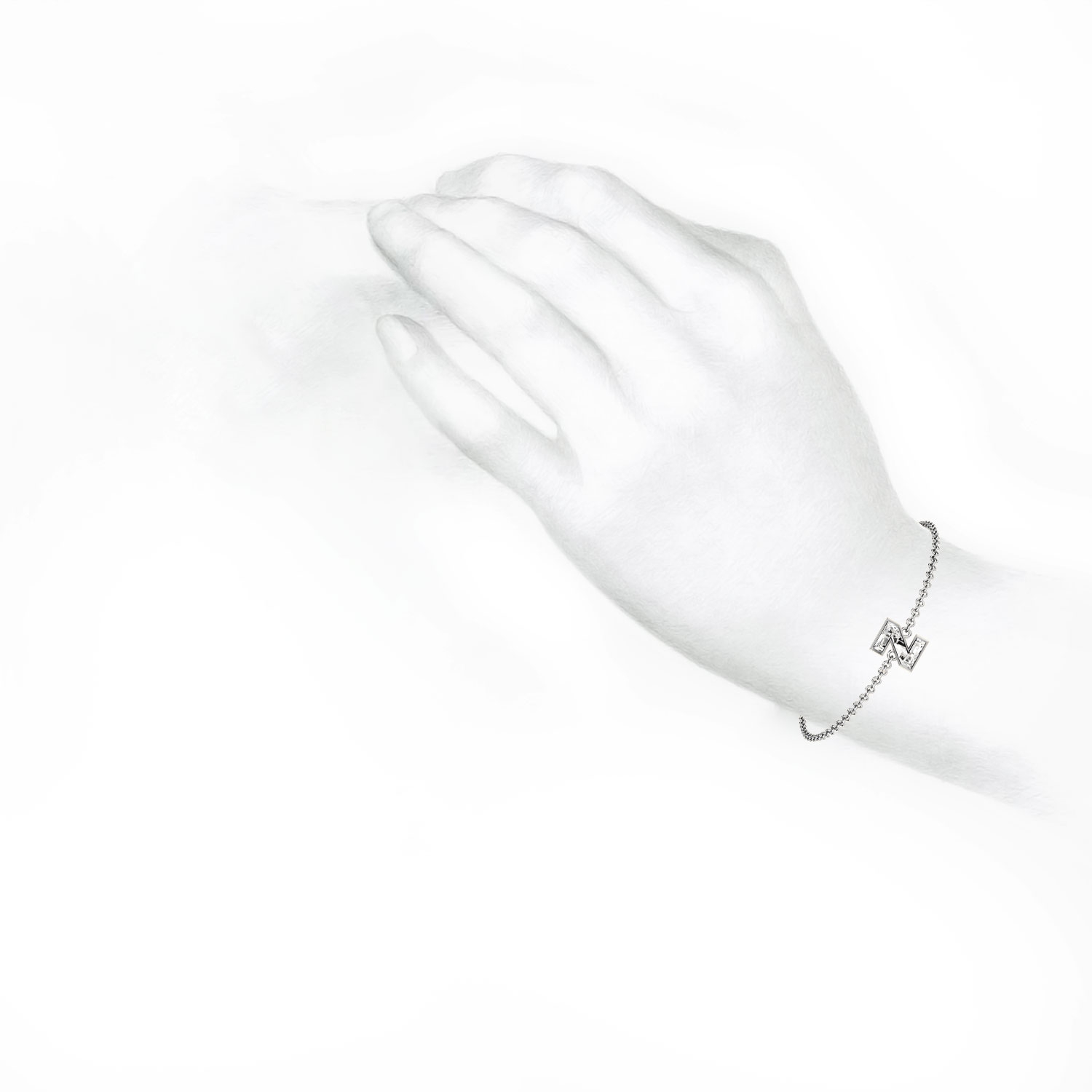 Z Letter Alphabet Bracelet in 18k White Gold — view 5
