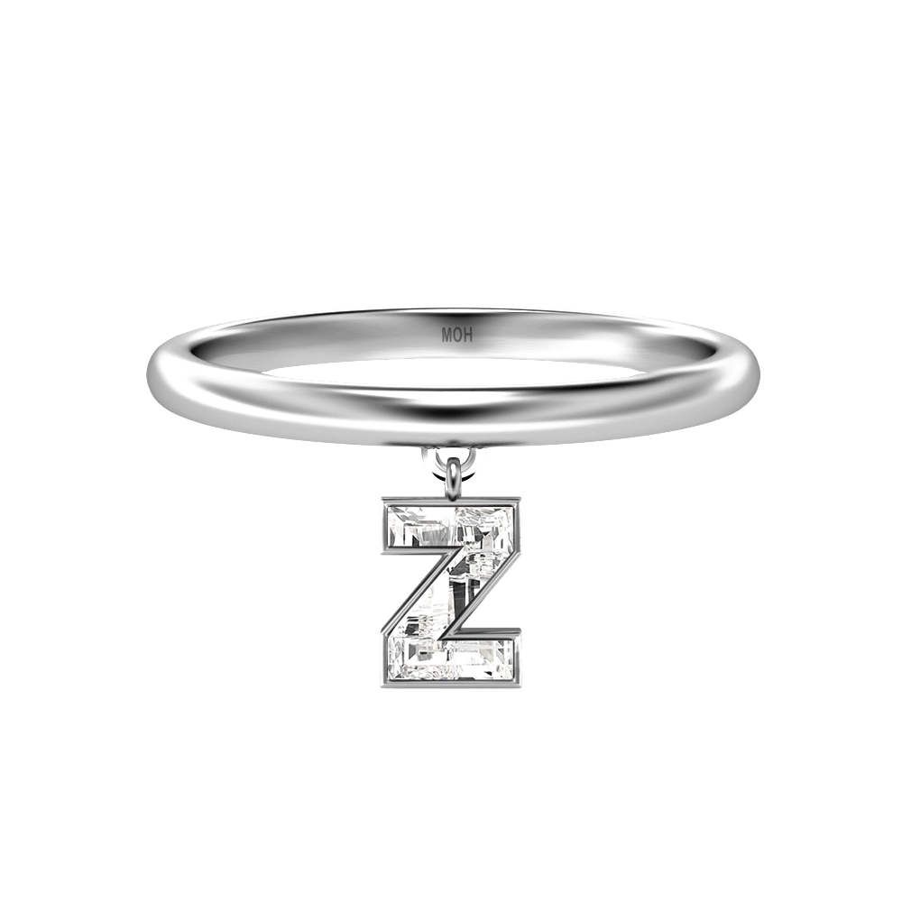 Z Letter Alphabet Drop Ring in 18k White Gold