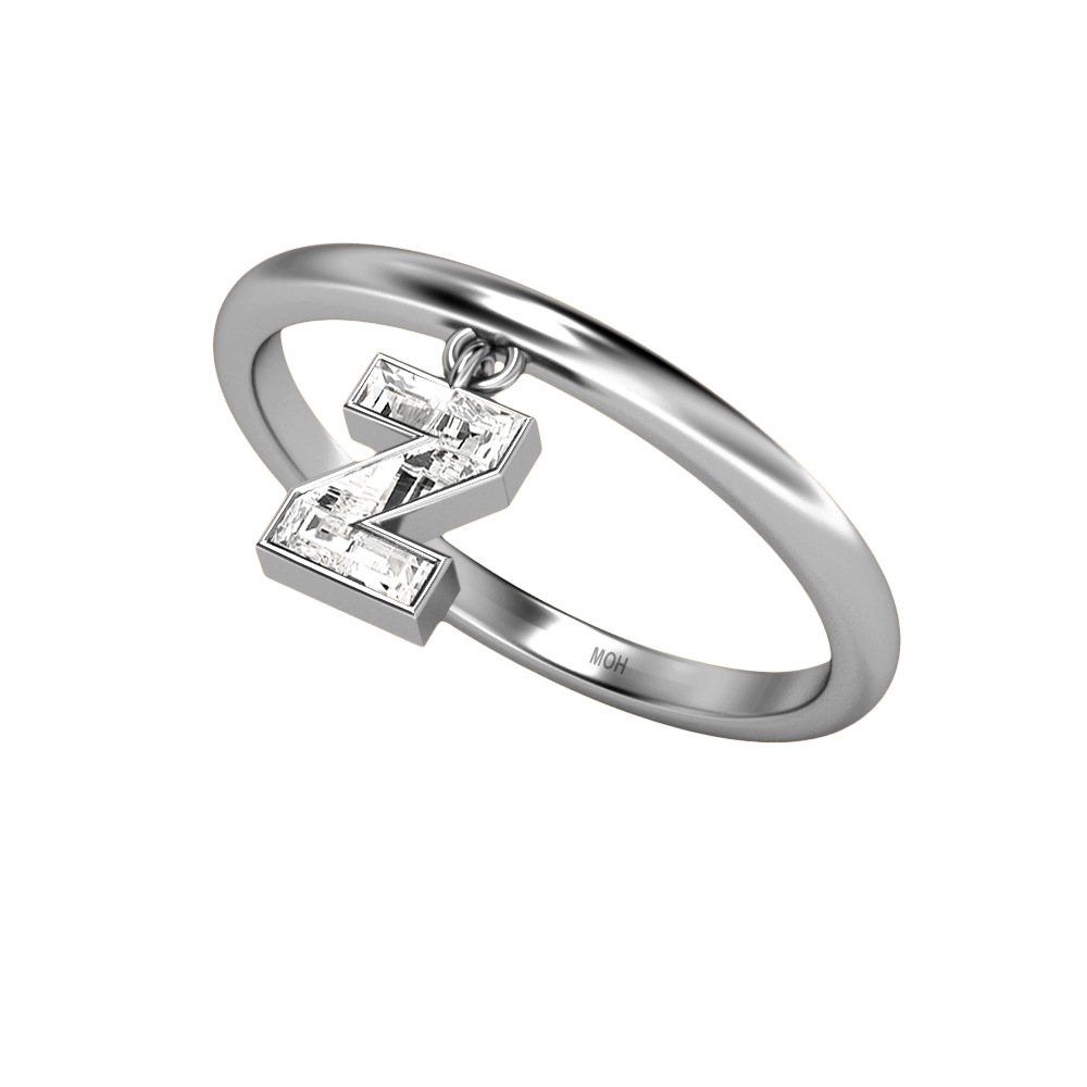 Z Letter Alphabet Drop Ring in 18k White Gold — view 2
