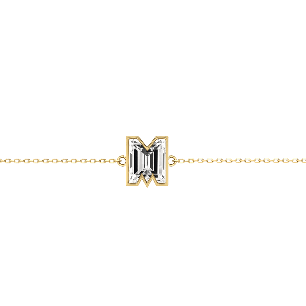 M Letter Alphabet Bracelet in 18k Yellow Gold — view 3