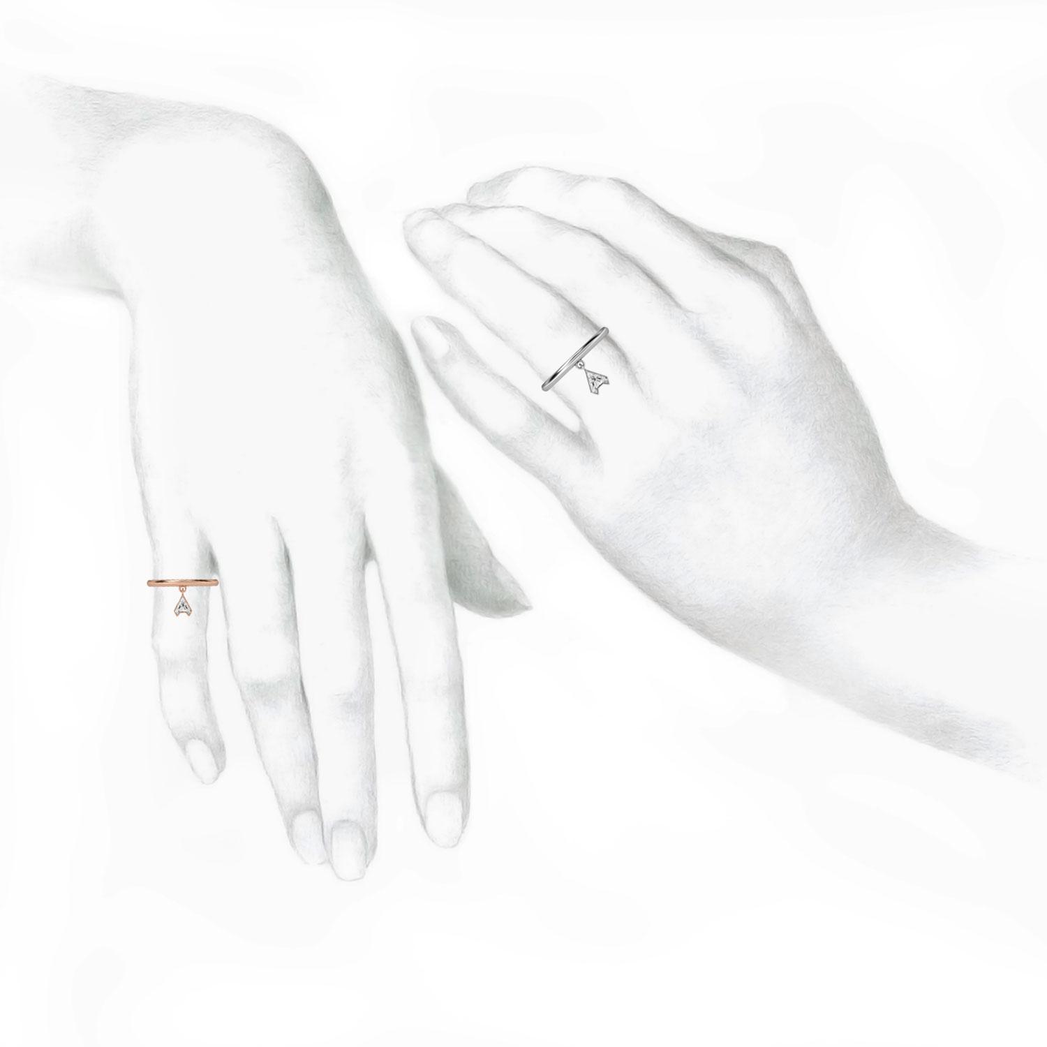 A Letter Alphabet Drop Ring in 18k White Gold — view 3