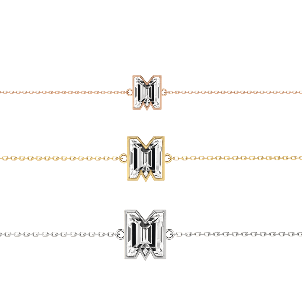 M Letter Alphabet Bracelet in 18k Rose Gold — view 6