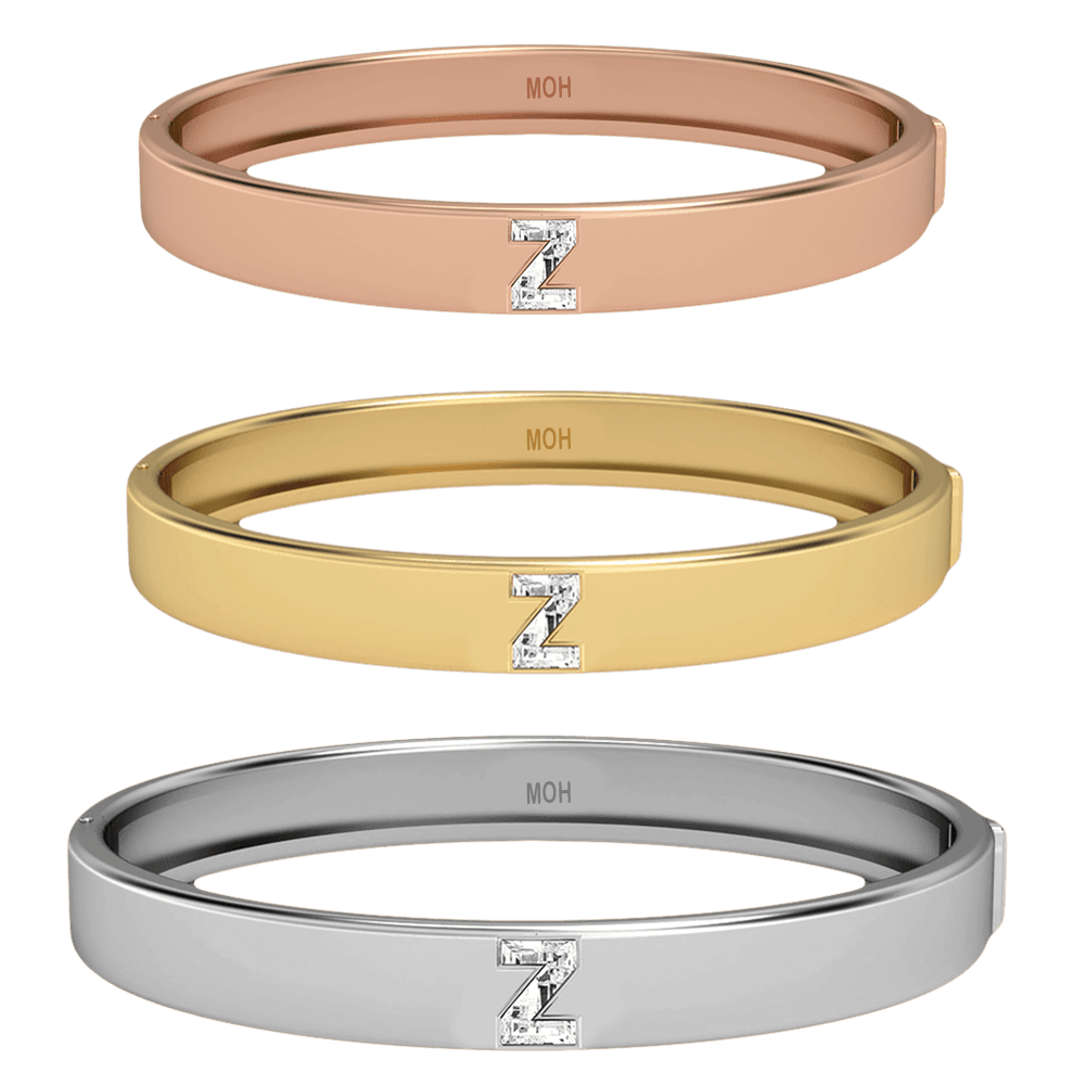 Z Letter Alphabet Bangle in 18ct White Gold — view 4
