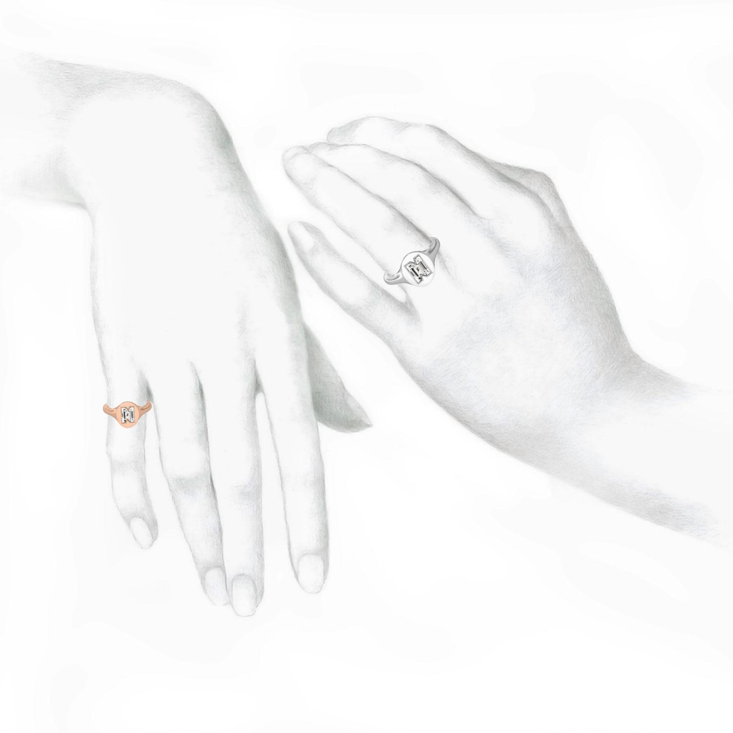 N Letter Alphabet Signet Ring in 18k White Gold — view 3