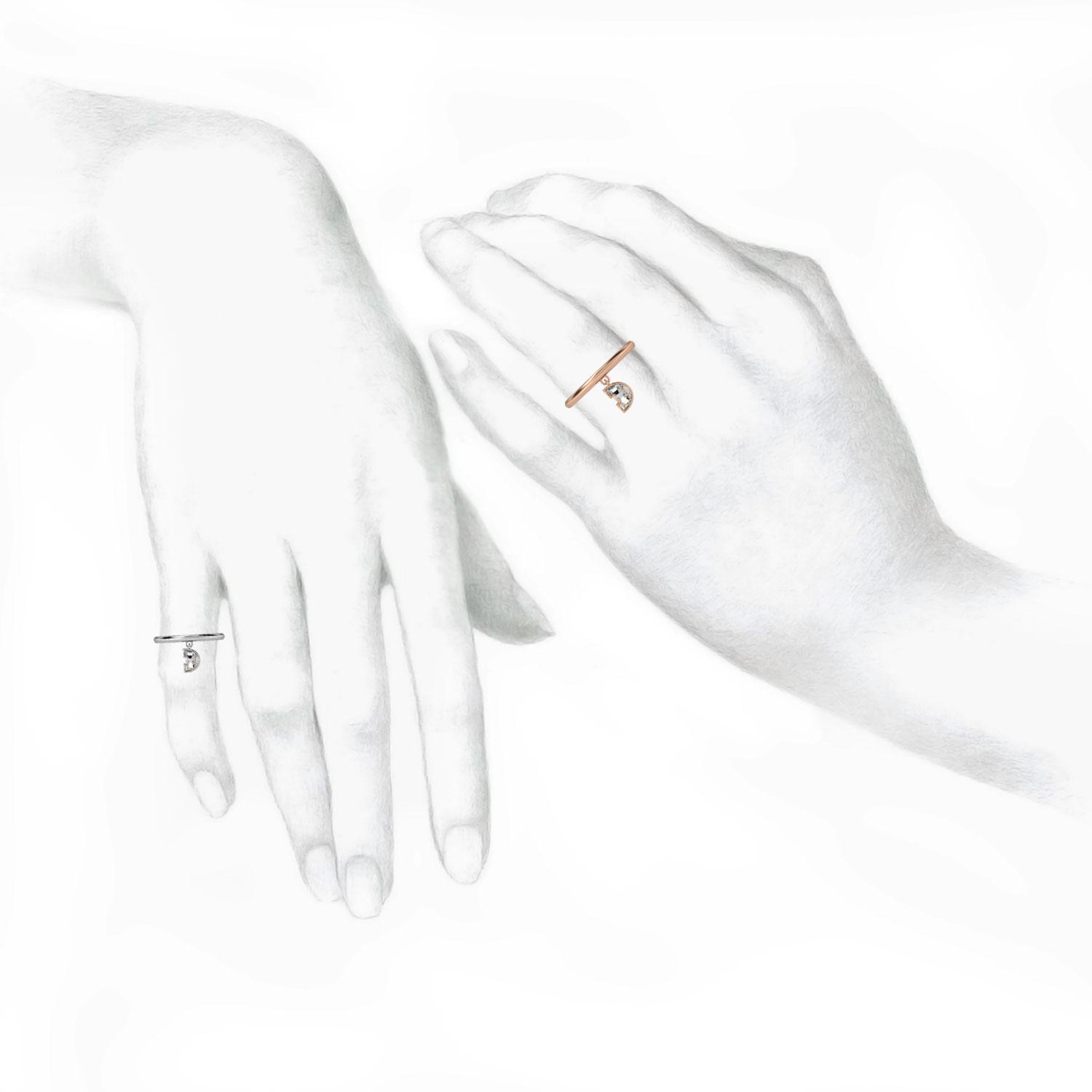 D Letter Alphabet Drop Ring in 18k Rose Gold — view 3