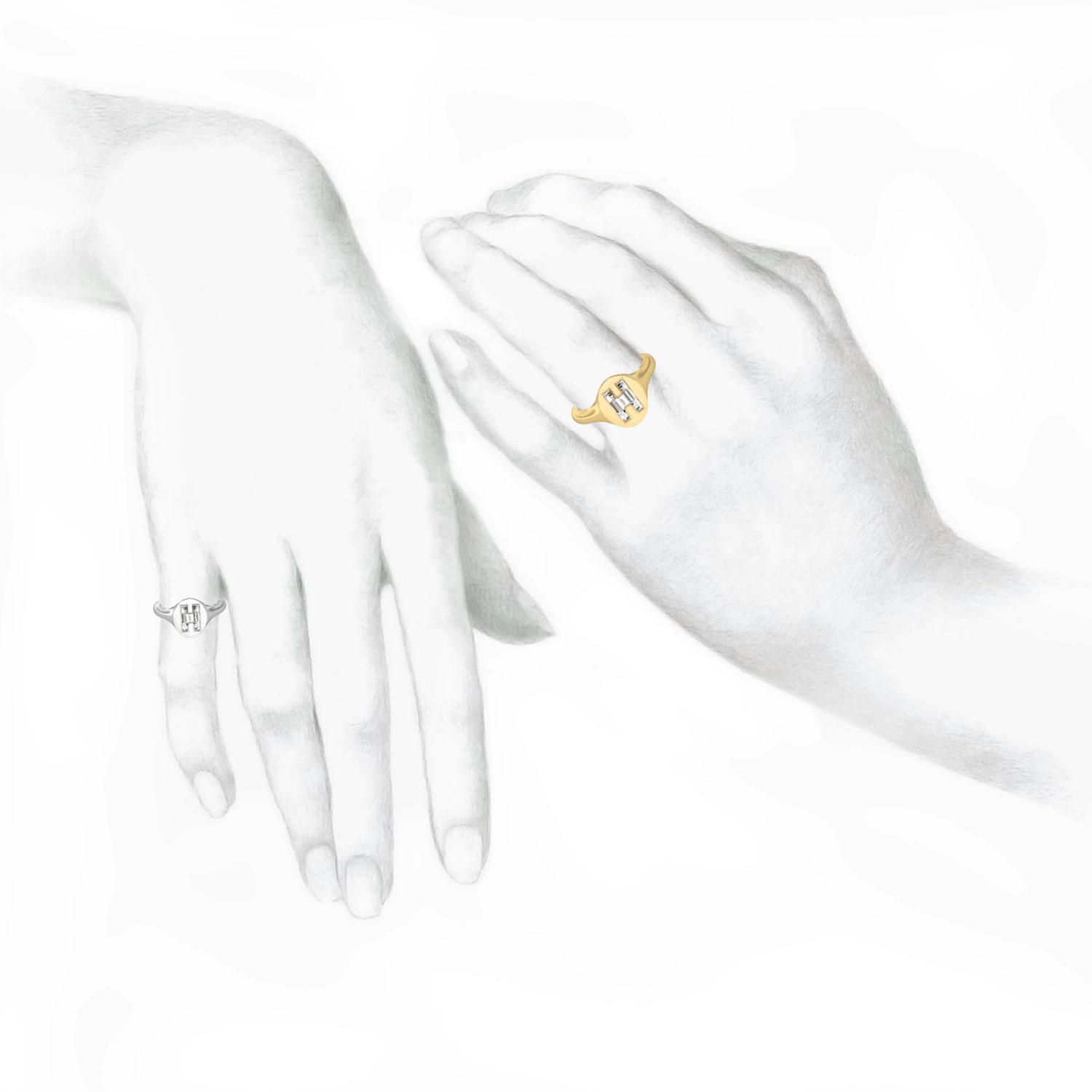 H Letter Alphabet Signet Ring in 18k Yellow Gold — view 3