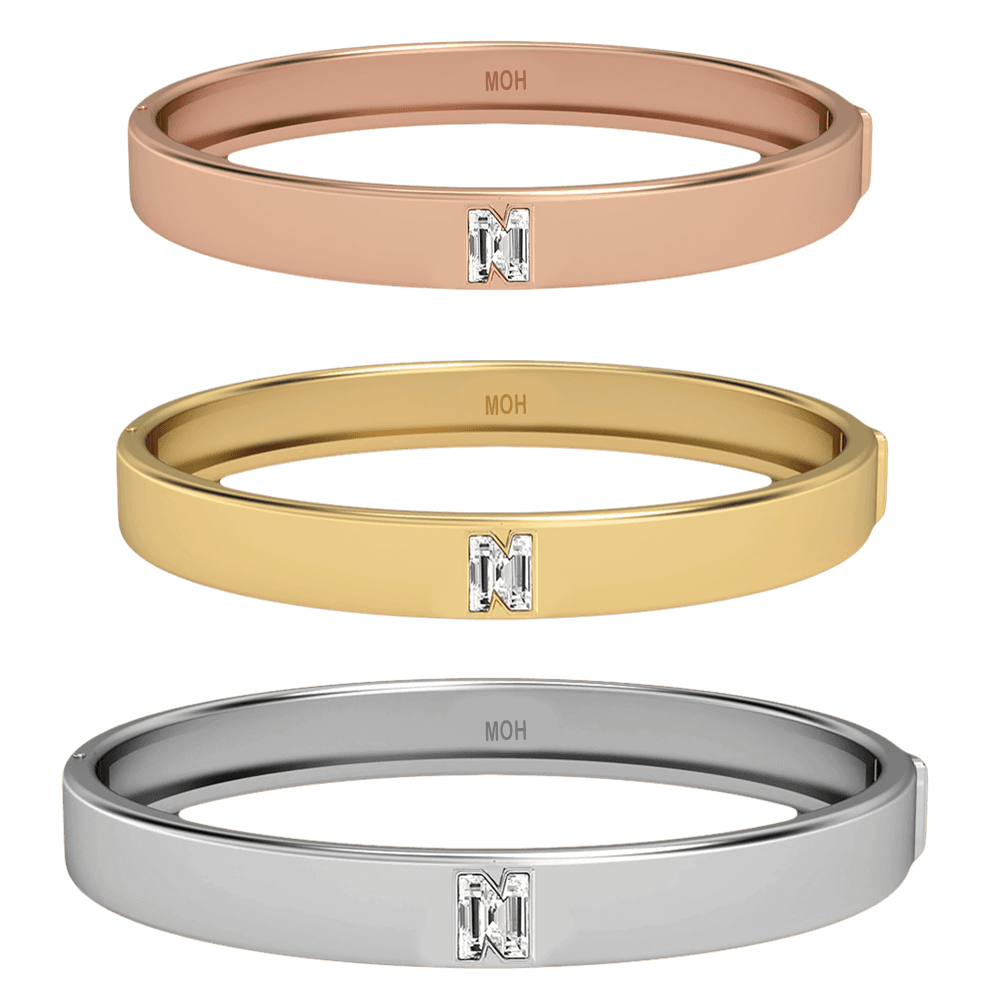 N Letter Alphabet Bangle in 18k Rose Gold — view 4