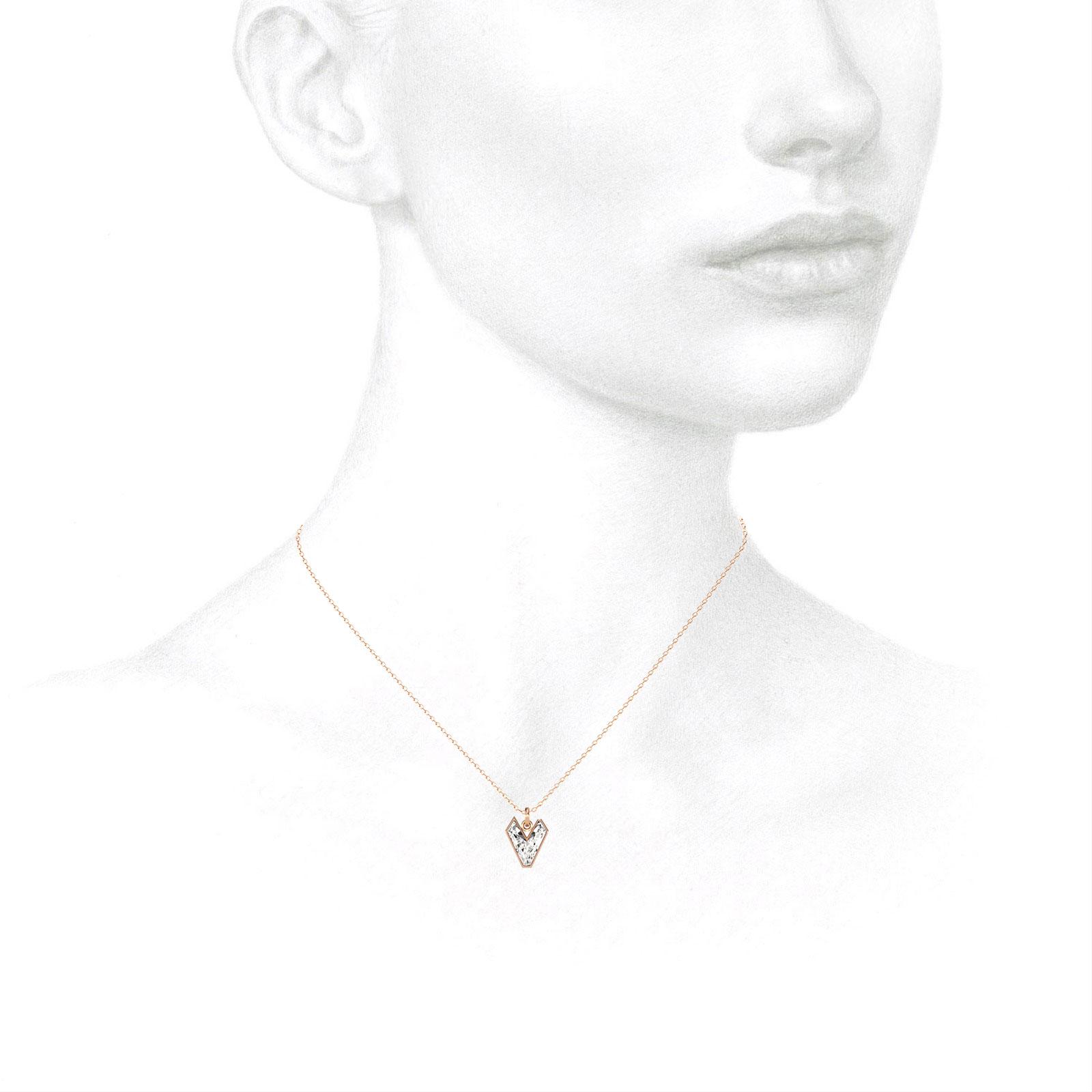 V Letter Alphabet Pendant in 18k Rose Gold — view 3