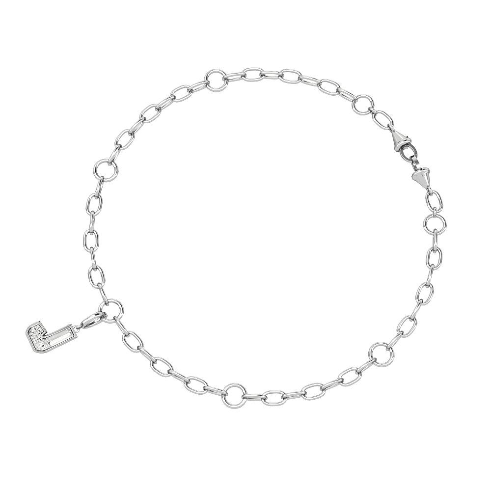 J Letter Alphabet Charm in 18k White Gold — view 3