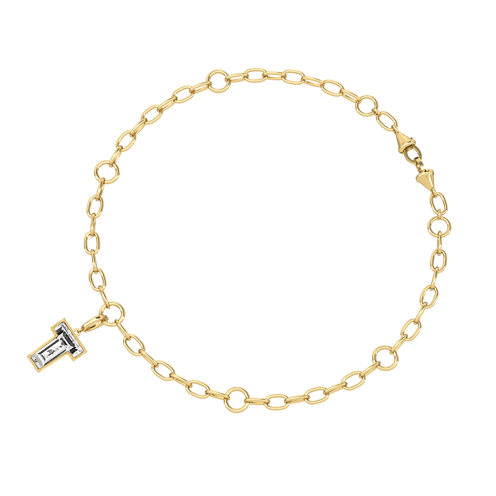 T Letter Alphabet Charm in 18k Yellow Gold — view 3