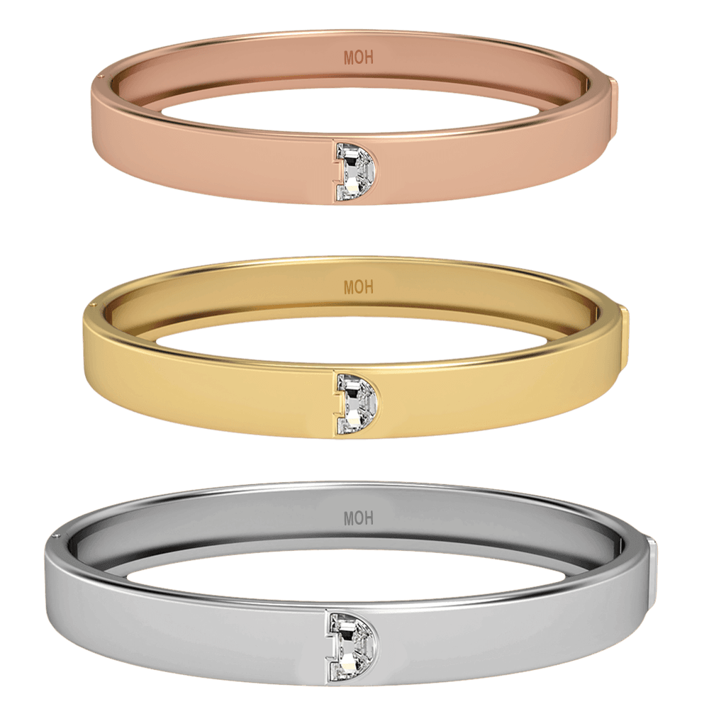D Letter Alphabet Bangle in 18k Rose Gold — view 4