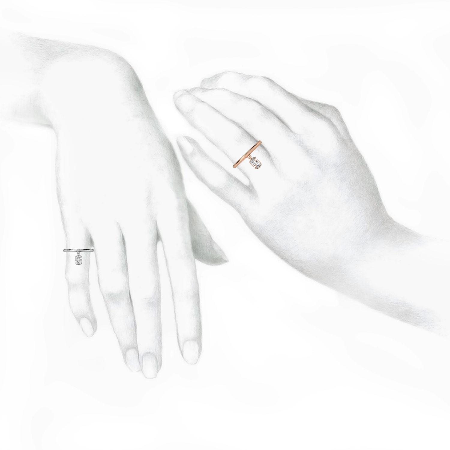 S Letter Alphabet Drop Ring in 18k Rose Gold — view 3