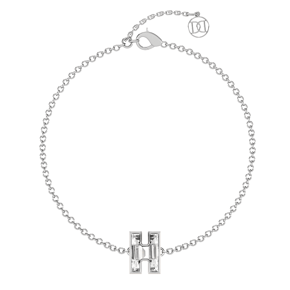 H Letter Alphabet Bracelet in 18k White Gold — view 4