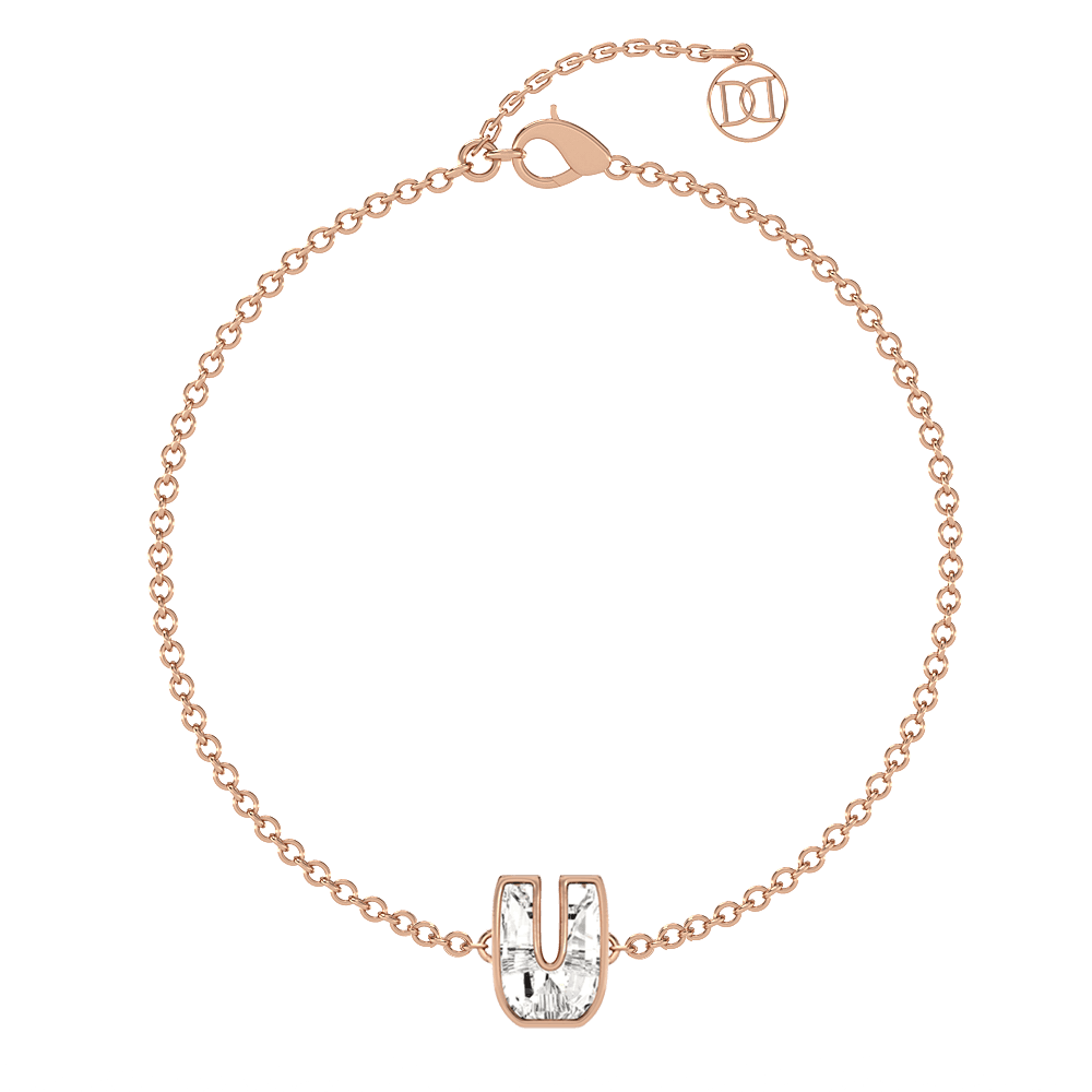 U Letter Alphabet Bracelet in 18k Rose Gold — view 4