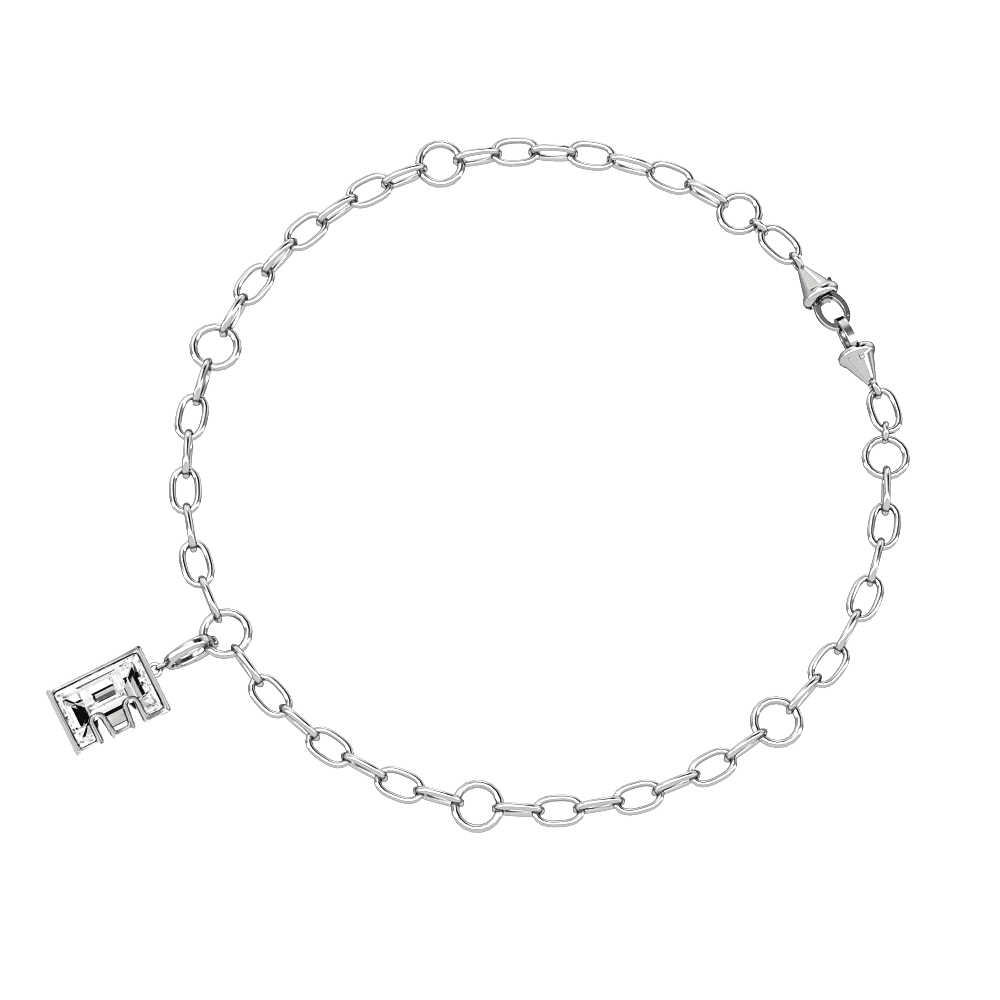 E Letter Alphabet Charm in 18k White Gold — view 3