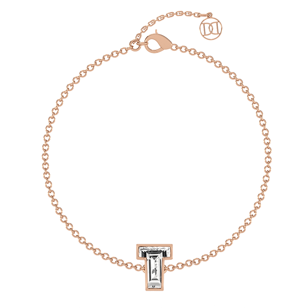 T Letter Alphabet Bracelet in 18k Rose Gold — view 4
