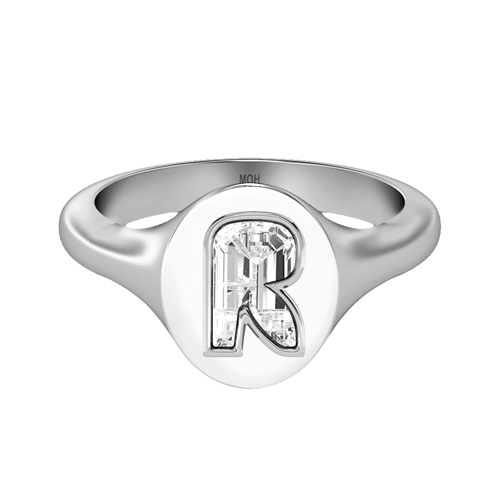 R Letter Alphabet Signet Ring