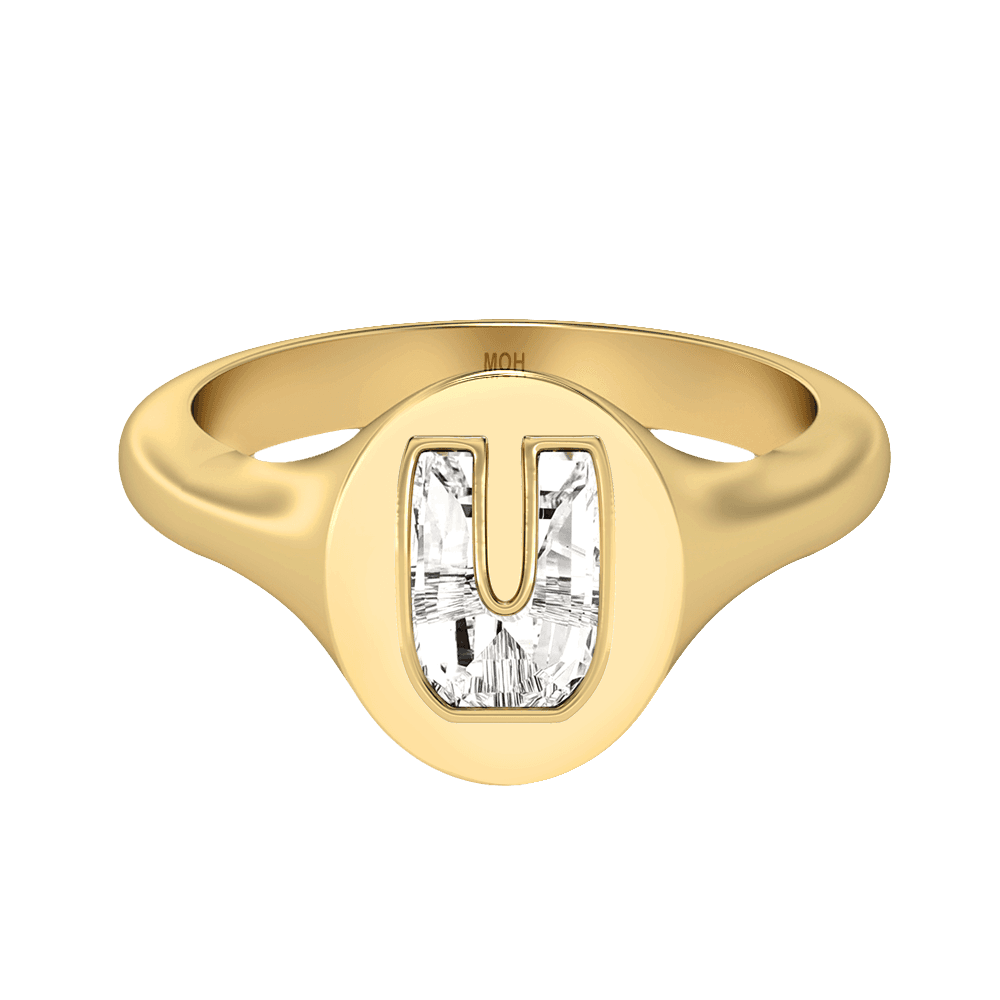 U Letter Alphabet Signet Ring