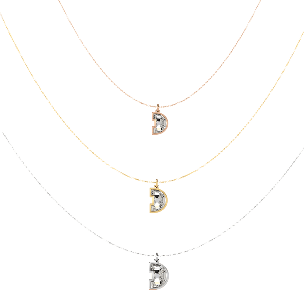 D Letter Alphabet Pendant in 18k Rose Gold — view 4