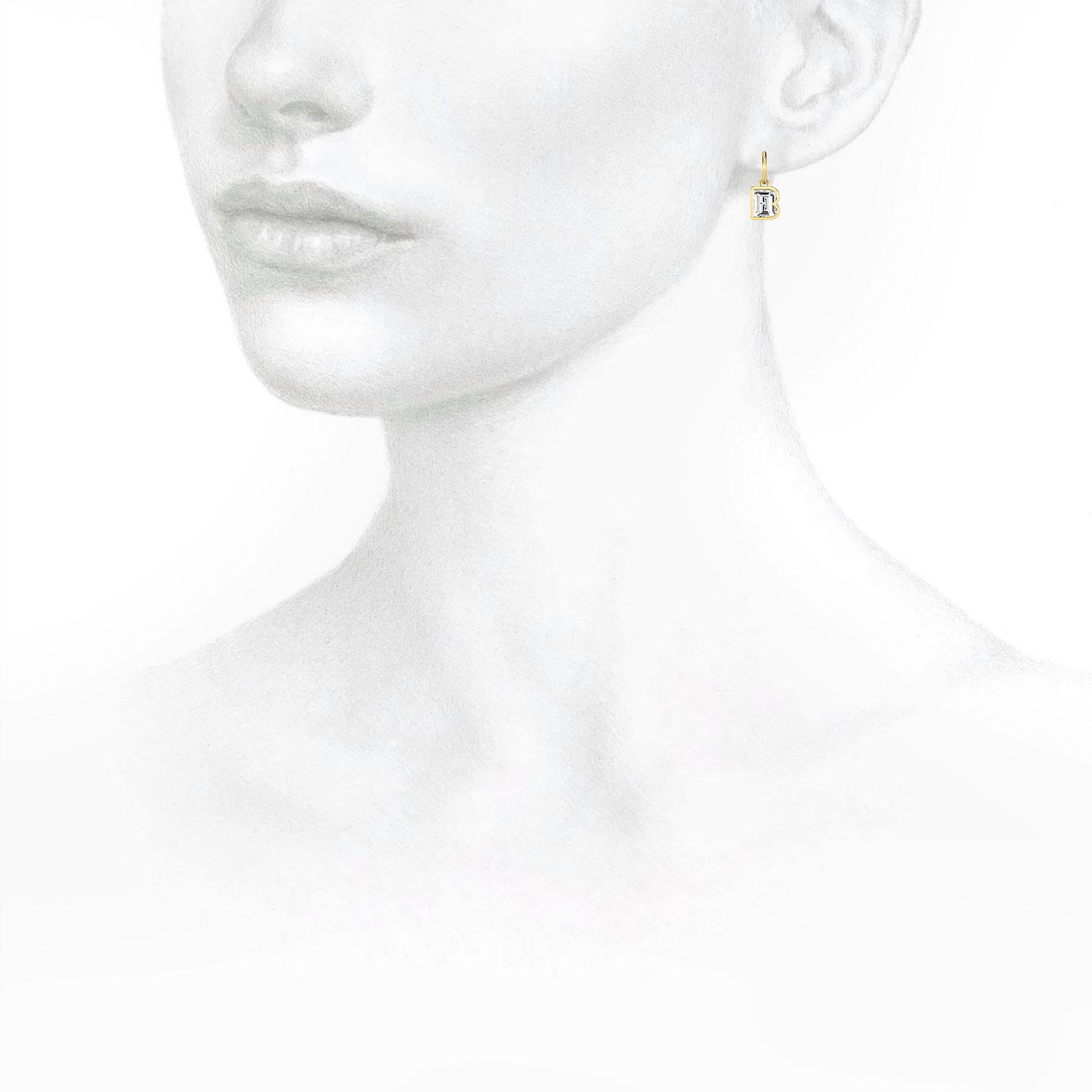 B Letter Alphabet Hoop Earrings in 18k Yellow Gold — view 3
