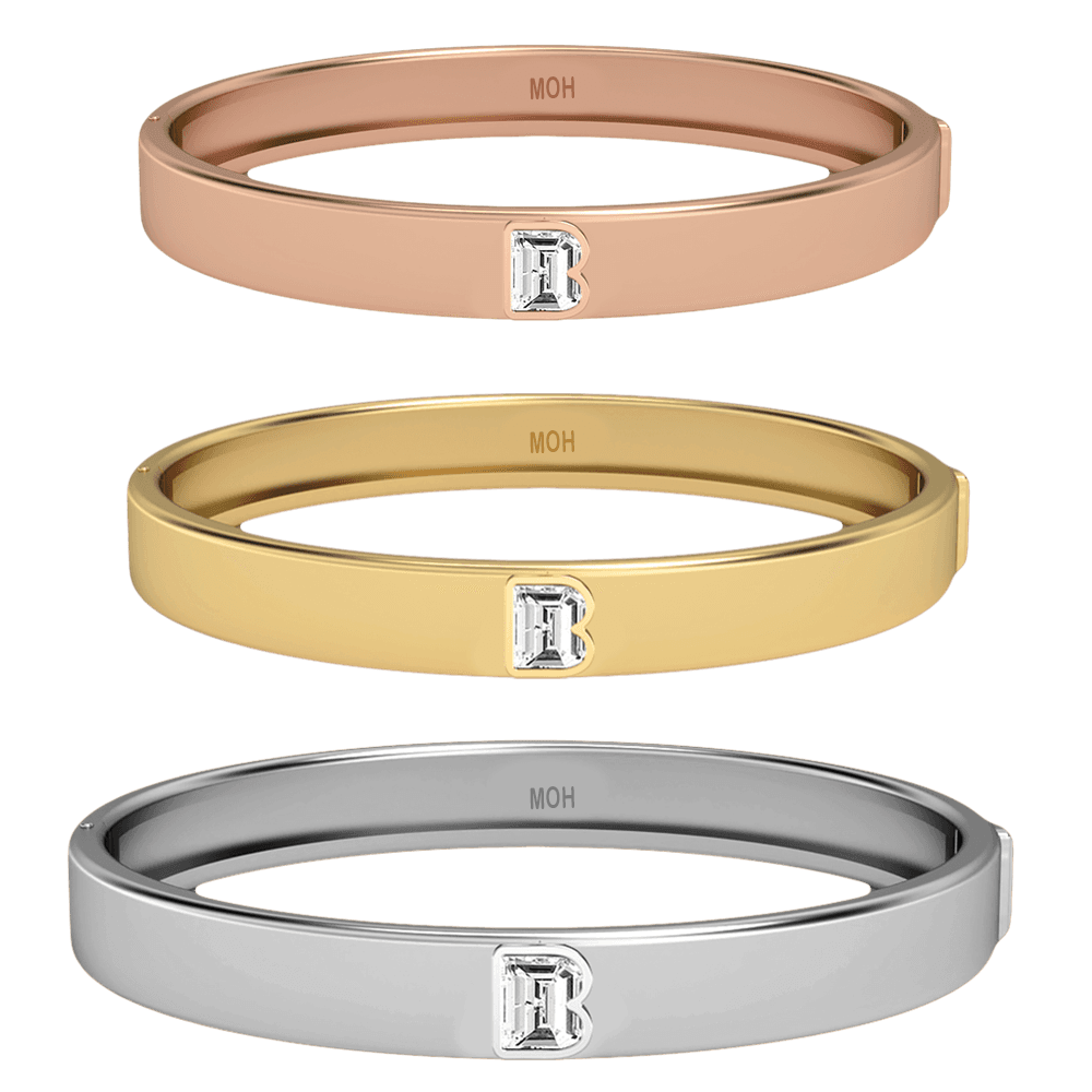 B Letter Alphabet Bangle in 18k Rose Gold — view 4