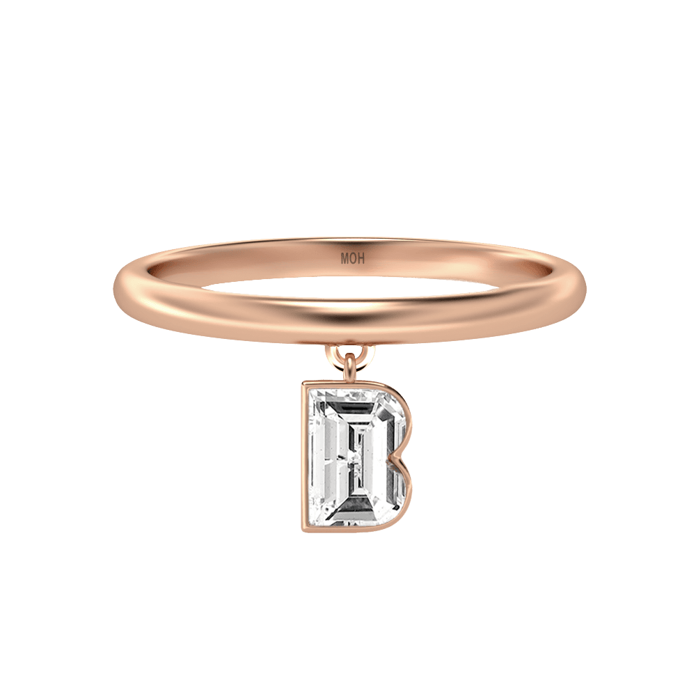 B Letter Alphabet Drop Ring in 18k Rose Gold