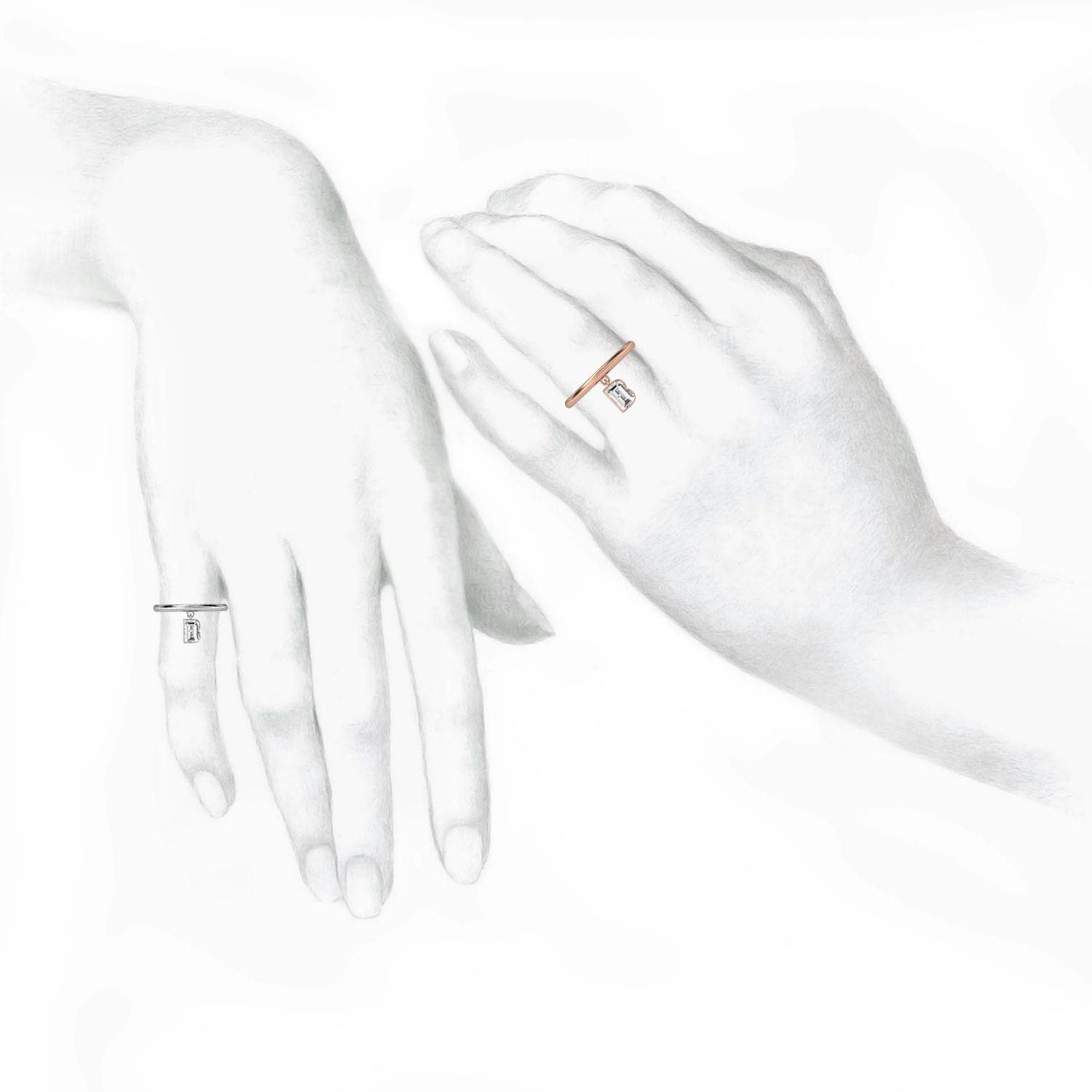 B Letter Alphabet Drop Ring in 18k Rose Gold — view 3